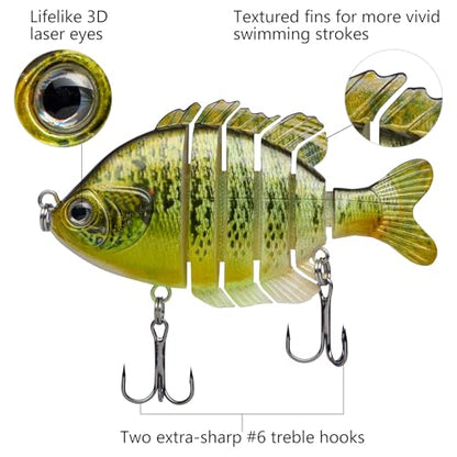 BASSDASH SwimPanfish Multi Jointed Panfish Bluegill Swimbaits Hard Topwater Bass Lures Fishing Lure Crank Saltwater 3.5in/0.85oz - color: Green Pumpkinseed