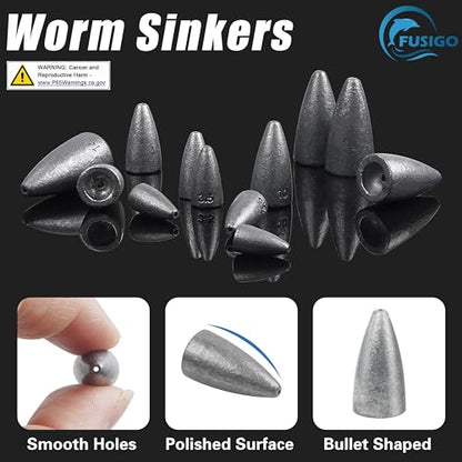 Bullet Fishing Weights Sinkers, 45 Pack Fishing Sinkers Worm Weights Sliding Fishing Sinkers for Bass Fishing Pitching and Flipping Texas Rigs Saltwater Freshwater Fishing Tackle - style: 1/2oz - 45pcs