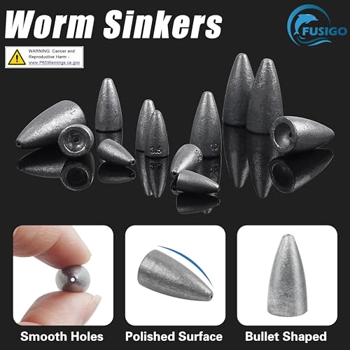 Bullet Fishing Weights Sinkers, 45 Pack Fishing Sinkers Worm Weights Sliding Fishing Sinkers for Bass Fishing Pitching and Flipping Texas Rigs Saltwater Freshwater Fishing Tackle - style: 1/4oz - 45pcs