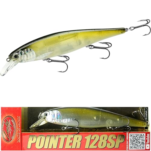 LUCKY CRAFT Pointer 128SP, Freshwater Lake Bass Fishing Lure, Jerkbait, Suspending, Fishing Gear, Fishing Accessories, Fishing Tackle - color: 553 Silver Cheek Clear Water Shad