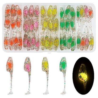 Crappie Lures Jigs Kit, 48/55pcs Crappie Baits Crappie Jig Head Hooks Soft Plastic Fishing Lures Split Paddle Tail Swim Bait for Crappie Fishing Panfish Bluegill Lures - color: 48pcs Crappie Lures Kit