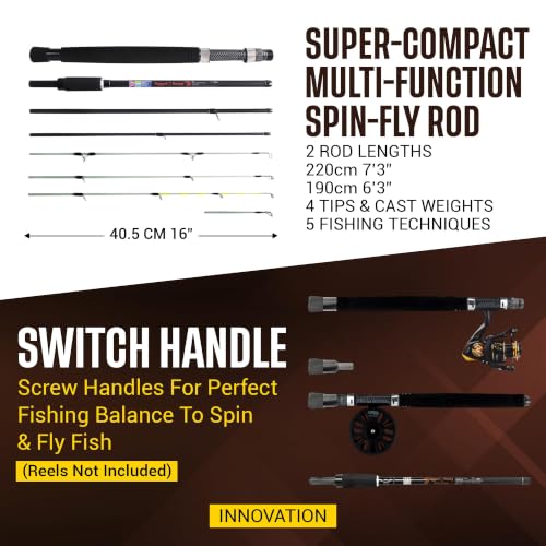 Rigged & Ready X Series™ Travel Fishing Rods. 6 Super Compact Combos and Rods, Multi-Functional, Spinning Poles. 5 to 25 Techniques from one Rod. Spin, Bass, Carp, Fly. Fresh & Saltwater Angling.