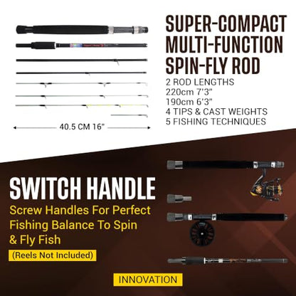 Rigged & Ready X Series™ Travel Fishing Rods. 6 Super Compact Combos and Rods, Multi-Functional, Spinning Poles. 5 to 25 Techniques from one Rod. Spin, Bass, Carp, Fly. Fresh & Saltwater Angling.