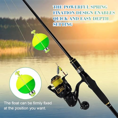 Weighted Fishing Bobbers 10-Pack - Slip Bobbers for Catfish with Spring Clip | 5 Sizes & Styles | High-Visibility EVA Floats with Bottom Weight for Stability - size: 1.18in-10pcs