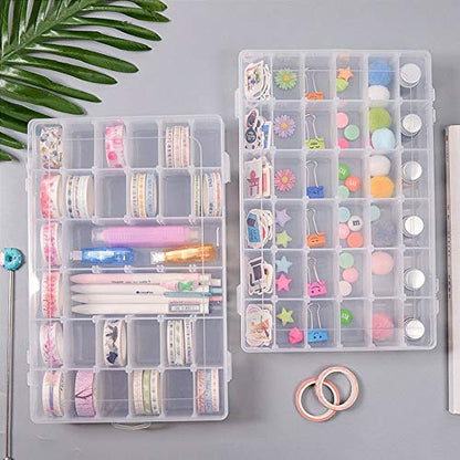 2 Pack Clear Bead Organizer Tackle Box with Adjustable Dividers for Jewelry Art Craft Containers 36 Grids Compartment with 5 Sheets Label Stickers - color: 2 Pack