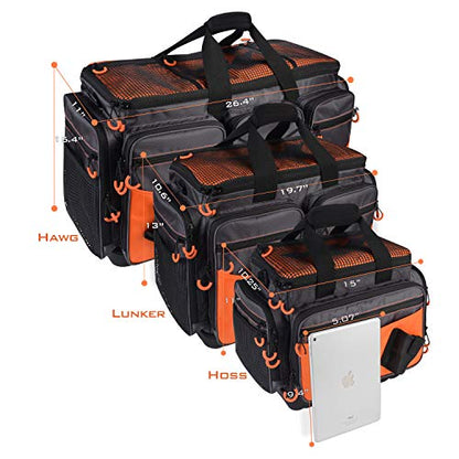KastKing Fishing Gear & Tackle Bags - Saltwater Resistant Fishing Bags - Fishing Tackle Storage Bags - color: B1: Large-Lunker (Without Trays, 19.7"x13"x10.6")-Orange
