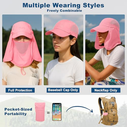 Surblue Neck Face Flap Outdoor Cap UV Protection Sun Hats Fishing Hat Quick-Drying UPF50+ - color: Pink, size: Small