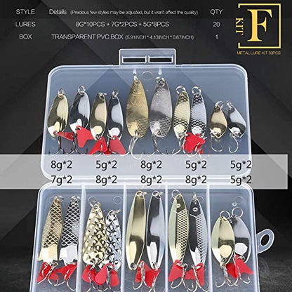 DONQL Spoon Fishing Lures, Metal Fishing Spoon Lures Hard Baits Saltwater Fishing Lures Spinner Baits Fish Treble Hooks Tackle Salmon Bass - color: Set B