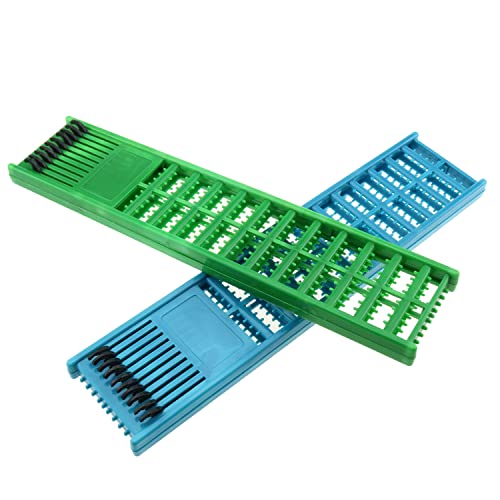 Fishing Hook Holder 2pcs 6x27cm Blue and Green Fishing Snelled Hook Holder Plastic Double Side Spring Hooks Storage Catch Holder for Snelled Rigs Holder Lead Tray Jigs Board