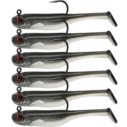Soft Fishing Lures Shad Minnow Swimbaits, Pre-Rigged Jig Heads Paddle Tail Swim Baits for Bass, Trout, Walleye, Crappie, Sinking Jigs Bait for Saltwater Freshwater, Fishing Gifts for Men - color: A7 - 6 Pcs - 2.75 Inch