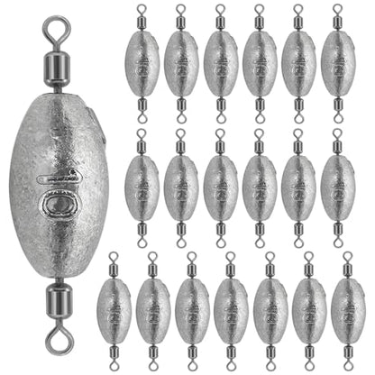 Fishing Weights Sinkers Inline Trolling Fishing Sinkers Egg sinkers with Inner Swivels Oval Drop Lead Fishing Weights for Saltwater Freshwater Fishing - size: 3/8oz-20pcs