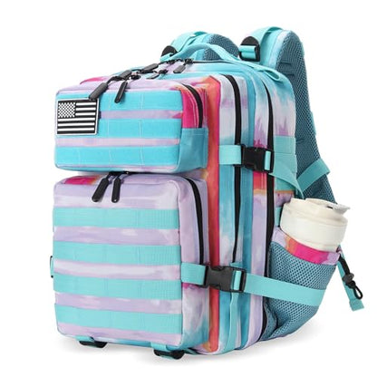 Lovelinks21 25L Tactical Military Backpack Small Travel Backpack for Men and Women Assault Pack Bug Out Bag Molle Daypack Gym Backpack with Bottle Holder (Rainbow Tie Dye) - color: Rainbow Tie Dye