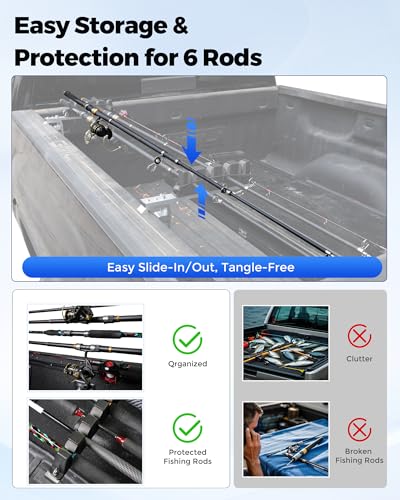 Aluminum Fishing Rod Holder for Truck Bed Holds 4 Fishing Rods, Truck Bed Fishing Rod Holder for Pickup, Gift for Truck Owners, Fishing, Outdoors, Dad, Family