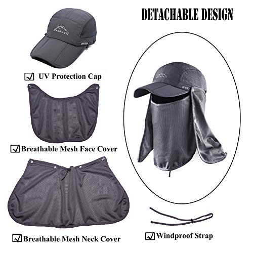 Outdoor Sun Hat for Men Women UPF 50+ Fishing UV Hat with Neck Flap Face Cover for Sun Protection - color: Grey