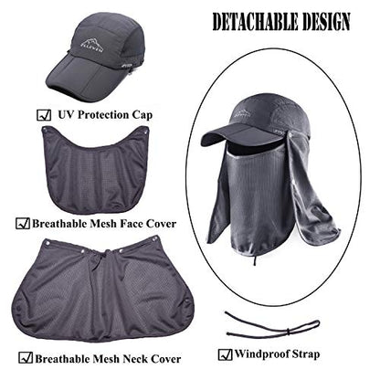 Outdoor Sun Hat for Men Women UPF 50+ Fishing UV Hat with Neck Flap Face Cover for Sun Protection - color: Grey
