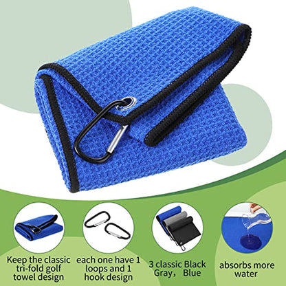 Batiyeer 30 Pcs Bulk Golf Towels for Golf Bags 16'' x 16'' Microfiber Fabric Golf Towel Waffle Pattern with Clip for Bags Men Mini Tournament Fitness Yoga Camping(Black, Blue, Gray) - color: Black, Blue, Gray