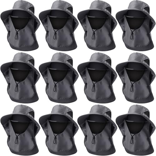 Xuhal 12 Pcs Fishing Sun Hat for Men Women Wide Brim UV Sun Protection Cap Summer Outdoor Hiking Hat Neck and Face Flap - color: Dark Grey