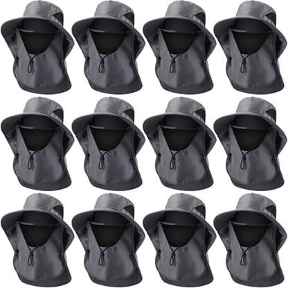 Xuhal 12 Pcs Fishing Sun Hat for Men Women Wide Brim UV Sun Protection Cap Summer Outdoor Hiking Hat Neck and Face Flap - color: Dark Grey
