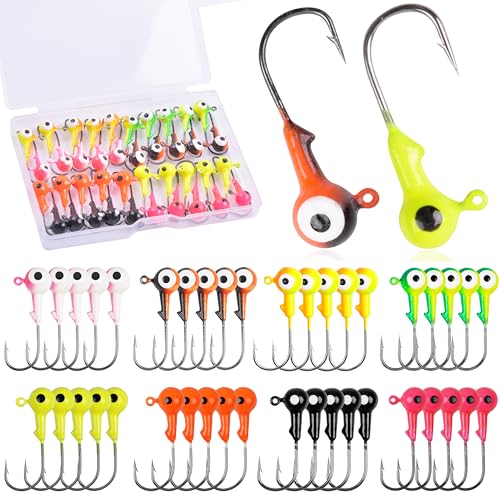 Fishing Jig Head Hooks - 25/50pcs Painted Round Ball Head Jigs with 3D Eyes Crappie Jig Hook for Bass Trout Walleye Fishing Jig Head Baits Assorted 1/32oz 1/16oz 1/8oz 1/4oz 3/8oz - style: 3.5g(1/8oz)-50pcs