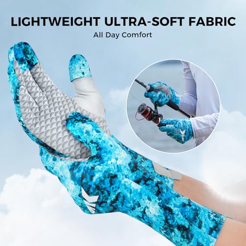 KastKing La Sal Pro Full Finger Fishing Gloves, UPF 50+ Sun Protection Gloves with Convertible Design, Ultralight Microfiber, Ultra-Soft Comfort, FrostWeave Cooling, Enhanced Grip, Four Sizes Options - color: Boulder Camo Sea Foam, size: XX-Large