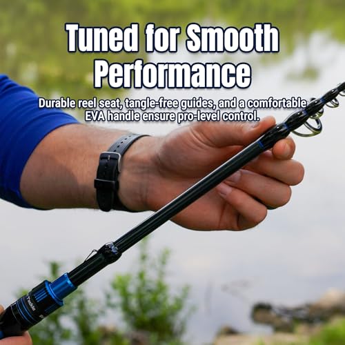Reaction Tackle Telescopic Spinning Rod Series– Carbon Travel Fishing Rod – Collapsible Rod for Freshwater and Saltwater - size: Medium/Light (90")