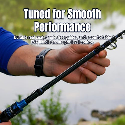 Reaction Tackle Telescopic Spinning Rod Series– Carbon Travel Fishing Rod – Collapsible Rod for Freshwater and Saltwater - size: Medium/Heavy (95")