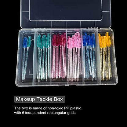 Vidifor 2 Pack 6 Grids Tackle Box Organizer Mascara Brushes Container Fishing Tackle Tray Box Plastic Storage Organizer Container for Crafts, Beads Earrings, Screws, Nail, Pins - size: 6 grids 2pcs no dividers