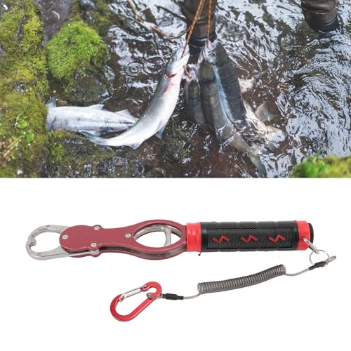 Fish Lip Gripper, Fish Lip Gripper with Scale Aluminum Alloy Grabber Multifunctional Fishing Tool for Men (Red - color: Red