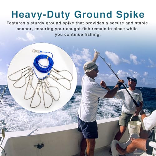 CONSIO 16 ft Fishing Stringer Fish Stringer Holder for Caught Fish 8, Stainless Steel Swivels Snaps Lock and Heavy Duty Ground Spike, Stringers Trout Fishing Gear for Trout Bass Salmon Walleye