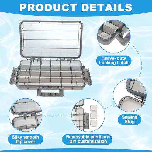 Junkin 6 Pack Waterproof Fishing Tackle Box 3700 Tackle Trays with Removable Dividers Plastic Lures Terminal Storage Organizer Box Fishings Gear for Versatile Fishing Storage for Bait