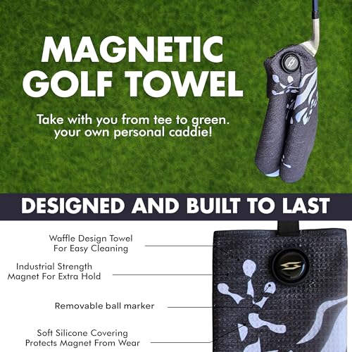 Rippit Magnetic Waffle Golf Towel – Large 16"x24" Microfiber Golf Club Ball Magnet Clip to Hang on Bag Cart Strong Premium Strength Ultra Absorbent Gear Men Gift (Rippit Black) - color: Rippit Black