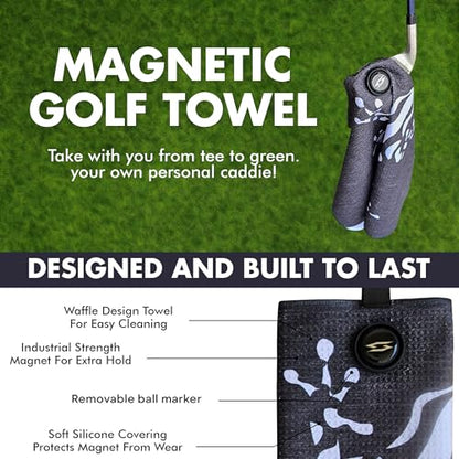 Rippit Magnetic Waffle Golf Towel – Large 16"x24" Microfiber Golf Club Ball Magnet Clip to Hang on Bag Cart Strong Premium Strength Ultra Absorbent Gear Men Gift (Rippit Black) - color: Rippit Black