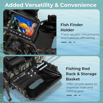 GYMAX Fishing Float Tube, Inflatable Belly Boat with Fish Finder Holder, Rod Rack, Fish Ruler, Manual Pump & Detachable Storage Boxes, Portable Backpack Float Tubes for Adults - color: Camouflage