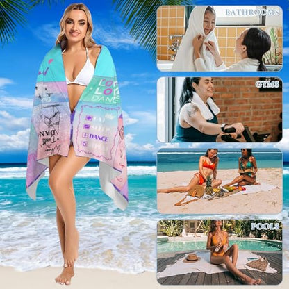 Dance Gift for Teacher, Ballerina Gift, Microfiber Dancing Beach Towel 63" x 31.5" for Women, Girls - Bath, Pool, Shower, Camping, Travel - color: Dance Towel