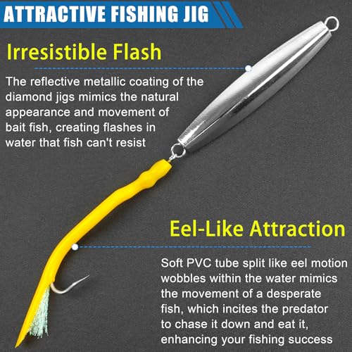 Diamond Jigs Saltwater Fishing Lures, Bottom Bouncing Sinking Casting Jigging Spoon Baits, Deep Sea Vertical Ocean Lures Surf Fishing Jigs for Bluefish Striper Tuna Salmon - style: 5oz-3pcs