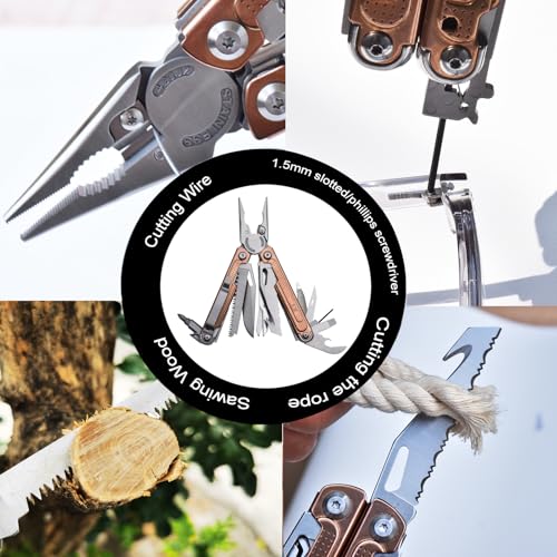 SQT2048-C 20-in-1 Multitool Pliers, Stainless Steel Multi Tool with Safety Lock, Pocket Clip, Foldable EDC Tool for Outdoor Camping Hiking Fishing Repair,Gift for Men, Rose Gold - style: SQT2048-C