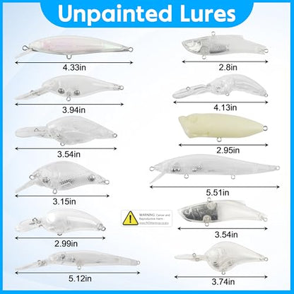 Unpainted Fishing Lures DIY Minnow Kit - 280/363pcs Blank Hard Crankbait Set Pliers Scissors,Treble Hooks,Split Rings,Stickers,3D Eyes for Making Lures DIY Fishing Tackle Kit - color: 280pcs kit