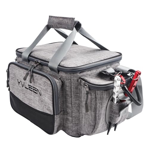 YVLEEN Fishing Tackle Box Bag - Outdoor Large Fishing Tackle Storage Bag - 100% Water-Resistant Polyester Material - Fishing Tackle Bags - Suitable for 3600 Tackle Box - color: Grey Small（Not included Trays）
