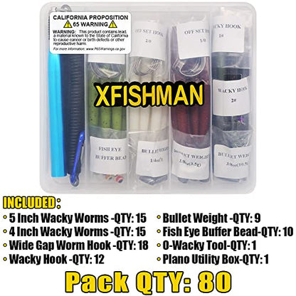 Wacky-Worms-Bass-Fishing-Lure-Kit-Wacky-Rig-Worms-Soft-Plastic-Stick-Baits3 4" 5" 6 inch - color: 80-Piece Supper Wacky Worm Kit