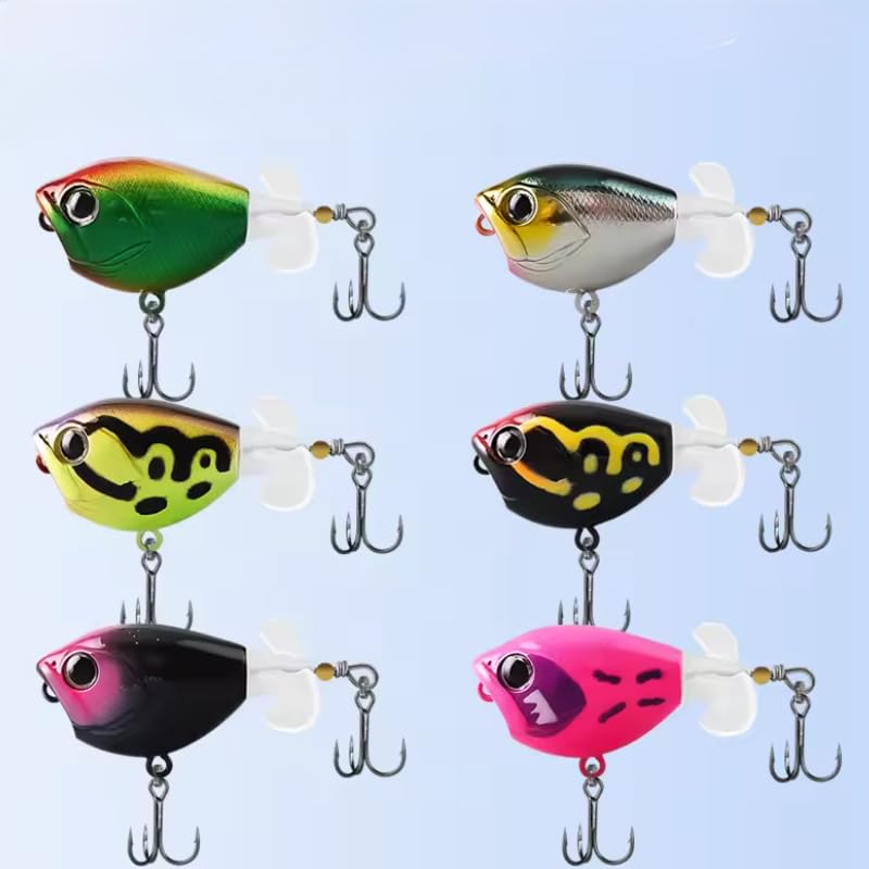 6-pcs Long Cast Propeller Lure 0.21oz / 2.09in 0.39oz / 2.36in Topwater Micro Popper Lure, Bionic Fishing Bait ﻿ - size: 0.39oz / 2.36in 6pcs