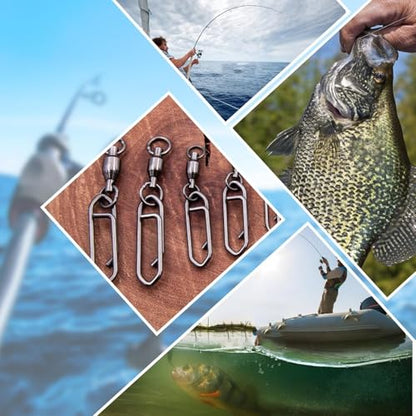 50Pcs High Strength Fishing Swivels | Ball Bearing Snap Swivels with Stainless Steel| Saltwater/Freshwater Quick-Change Snap Swivels for Catfishing Tackle,Lures - size: Silver Ball Bearing Swivel 50 Set_0# to 5#