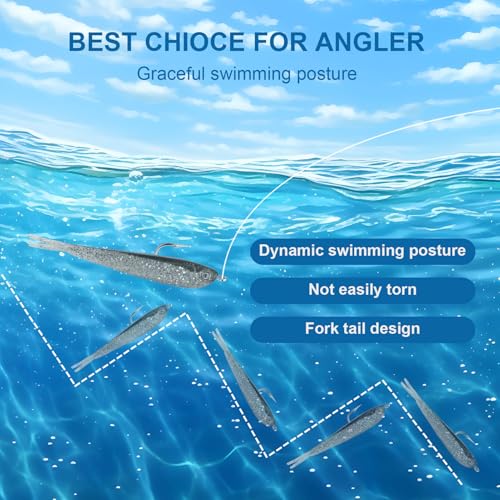 50Pcs Fishing Soft Lures Swimbaits Paddle Split Tail Lifelike Soft Bait for Bass Trout Crappie Walleye 2.76in/0.08oz