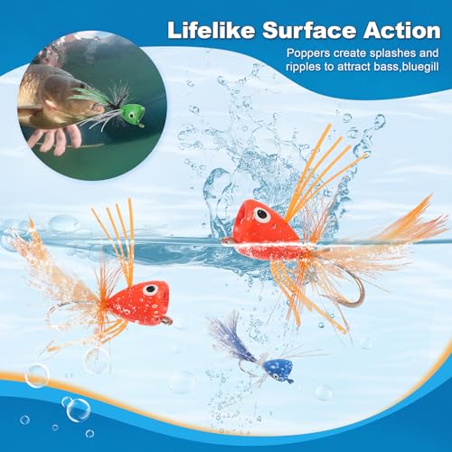 Fly Fishing Poppers Flies, Fly Popper Lures Bass Bluegill Crappie Trout Salmon Panfish Perch Popper Flies Kit for Fly Fishing - color: 20pcs Popper Flies Kit