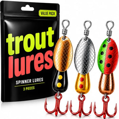 Spinning Fishing Lures for Freshwater – Inline Spinner 3-Pack for Trout, Salmon, Panfish, Bass, Crappie & Perch