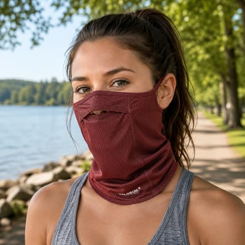 Sun Protection Face Mask with Neck Cover, Cooling Breathable Ear Loop Neck Gaiter for Fishing Cycling Running - color: Burgundy