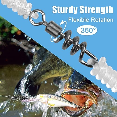 SILANON Fishing Corkscrew Snaps Swivel, 50pcs Stainless Steel Swirl Snap Swivels Barrel Rolling Swivels with Corkscrew Quick Clips Saltwater Freshwater Fishing Lure Line Connectors 2/0-8# - size: 8#-95lb-50pcs