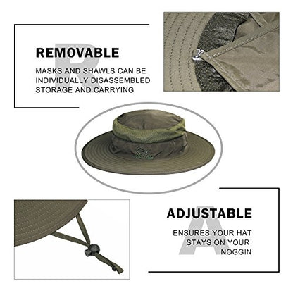 YR.Lover Outdoor UV Sun Protection Wide Brim Fishing Cap with Removable Flap - color: Army Green