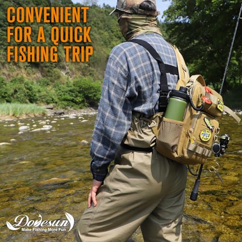 Dovesun Small Fishing Backpack Fishing Sling Bag with 3600 Tackle Box Small Tackle Backpack with Tool Set Khaki - color: B: Fishing Tackle Backpack With Tool Set(khaki）