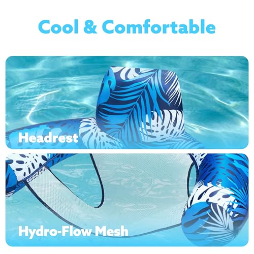SLOOSH Inflatable Pool Floats Adult,Lounge Chair Adult with Plant Pattern,Floating Water Hammock,Blow up Pool Noodles Rafts for Relaxing Swimming Party Summer Water Beach Lake Fun - color: Blue