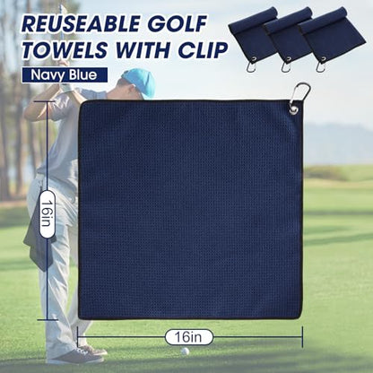 Batiyeer 30 Pcs Golf Towels Bulk for Bags 16'' x 16'' Microfiber Fabric Golf Towel with Clip Waffle Pattern for Men Mini Tournament Fitness Yoga Camping(Navy Blue) - color: Navy Blue